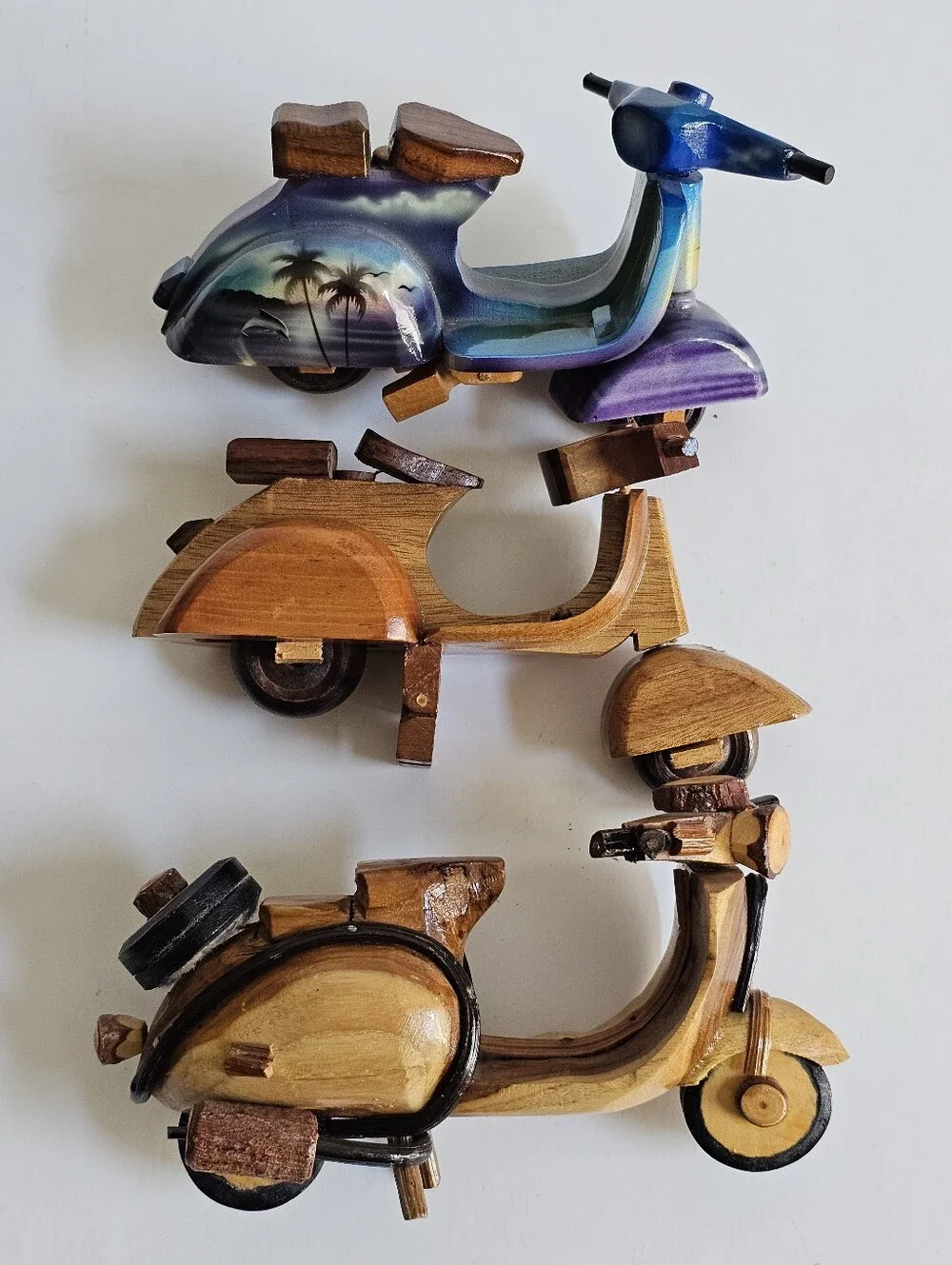 Motorcycle Vintage Wood Carved Vespa Craft Miniature Folk Art Collectible Lot 3